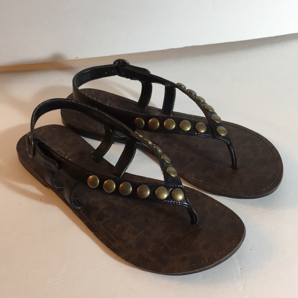 Decree Black and Brown studded thong sandals